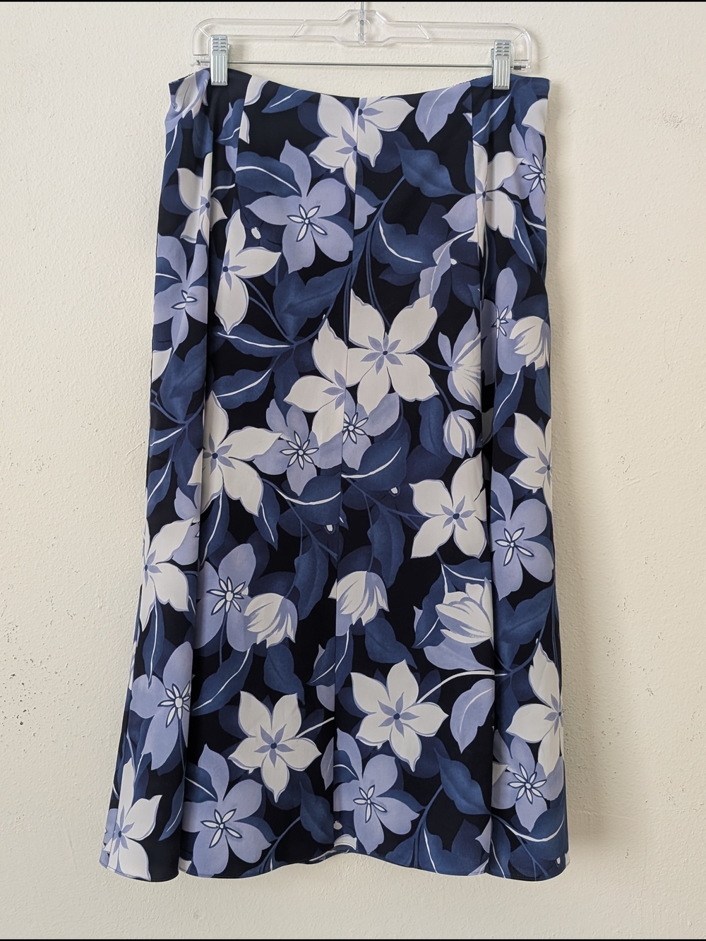 Judith Hart A-Line Midi Skirt, Blue White Large Floral Print, Size 14